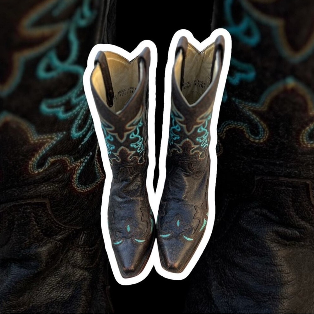 Brown and Turquoise Cowboy Boots - Picture 6 of 11